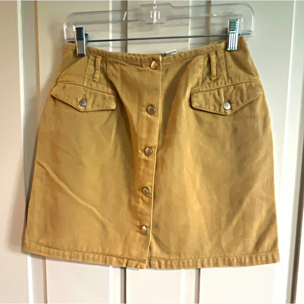 Ann Taylor Womens Size 6 Beige Twill Button Front A-Line Short Skirt Pockets